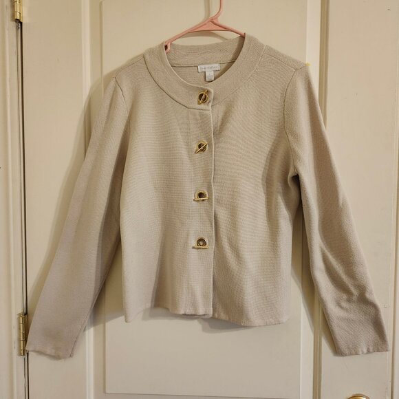 Charter Club Women’s Cardigan Jacket Large Beige Gold Buttons - Picture 8 of 9
